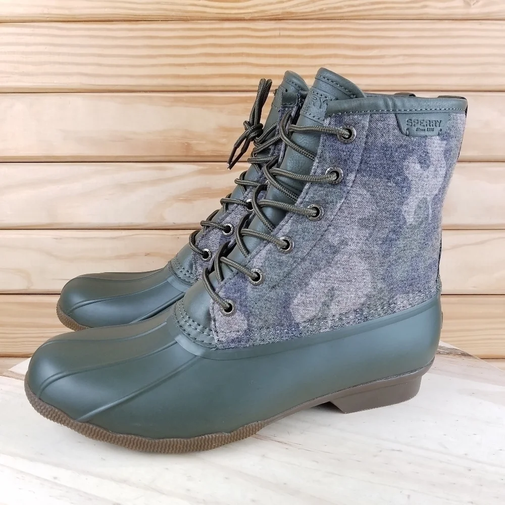 Sperry Top-Sider Men's 10 US Saltwater Camo Duck Boot Lace-up Green STS23702 NEW